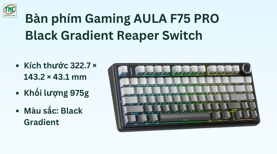 Bàn phím Gaming AULA F75 PRO Black Gradient Reaper Switch