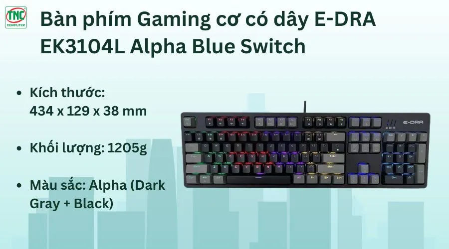 Bàn phím Gaming cơ có dây E-DRA EK3104L Alpha Blue Switch