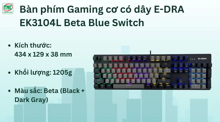 Bàn phím Gaming cơ có dây E-DRA EK3104L Beta Blue Switch