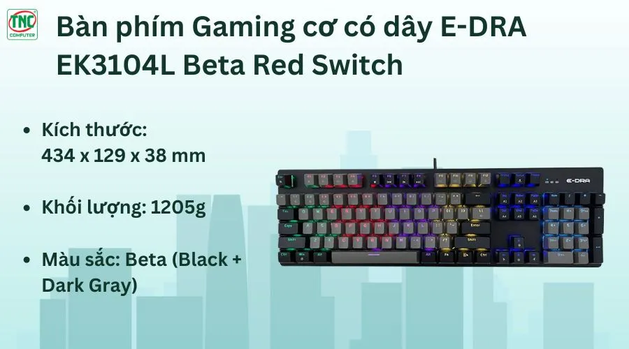 Bàn phím Gaming cơ có dây E-DRA EK3104L Beta Red Switch