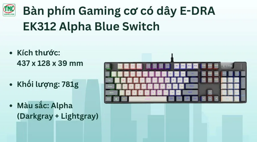 Bàn phím Gaming cơ có dây E-DRA EK312 Alpha Blue Switch