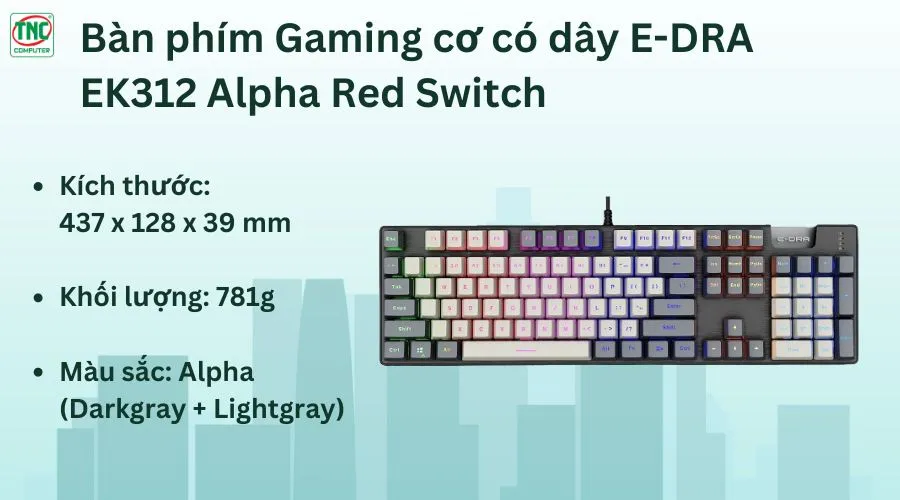 Bàn phím Gaming cơ có dây E-DRA EK312 Alpha Red Switch