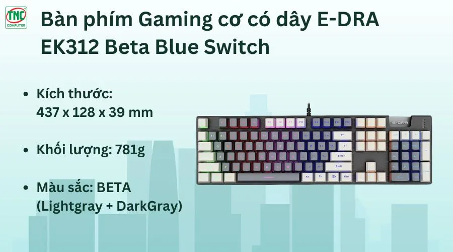 Bàn phím Gaming cơ có dây E-DRA EK312 Beta Blue Switch