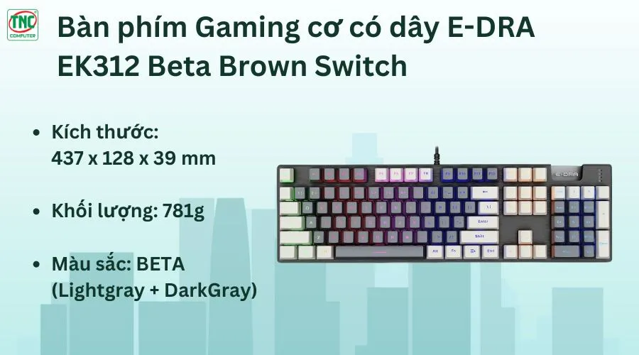 Bàn phím Gaming cơ có dây E-DRA EK312 Beta Brown Switch