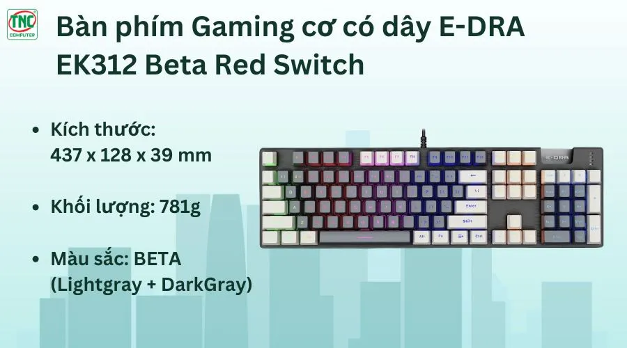 Bàn phím Gaming cơ có dây E-DRA EK312 Beta Red Switch