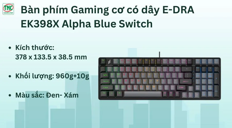 Bàn phím Gaming cơ có dây E-DRA EK398X Alpha Blue Switch