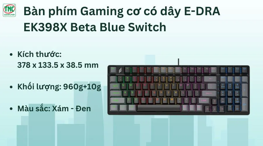 Bàn phím Gaming cơ có dây E-DRA EK398X Beta Blue Switch