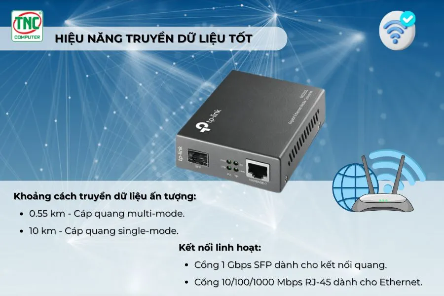 Bộ chuyển đổi quang điện TP-Link MC220L (0.55km) có hiệu năng truyền dữ liệu tốt