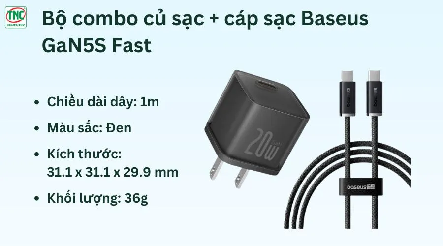 Bộ combo củ sạc + cáp sạc Baseus GaN5S Fast P10162501113-02