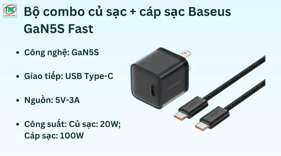 Bộ combo củ sạc + cáp sạc Baseus chính hãng