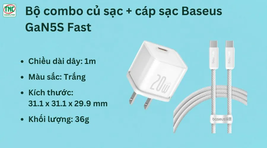 Combo củ sạc + cáp sạc Baseus GaN5S Fast P10162501213-02