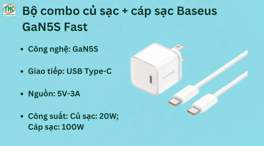 Combo củ sạc + cáp sạc Baseus chính hãng