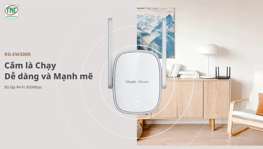 Bộ mở rộng sóng Ruijie RG-EW300R (300 Mbps/ Wifi 4/ 2.4 GHz) có thiết kế hiện đại