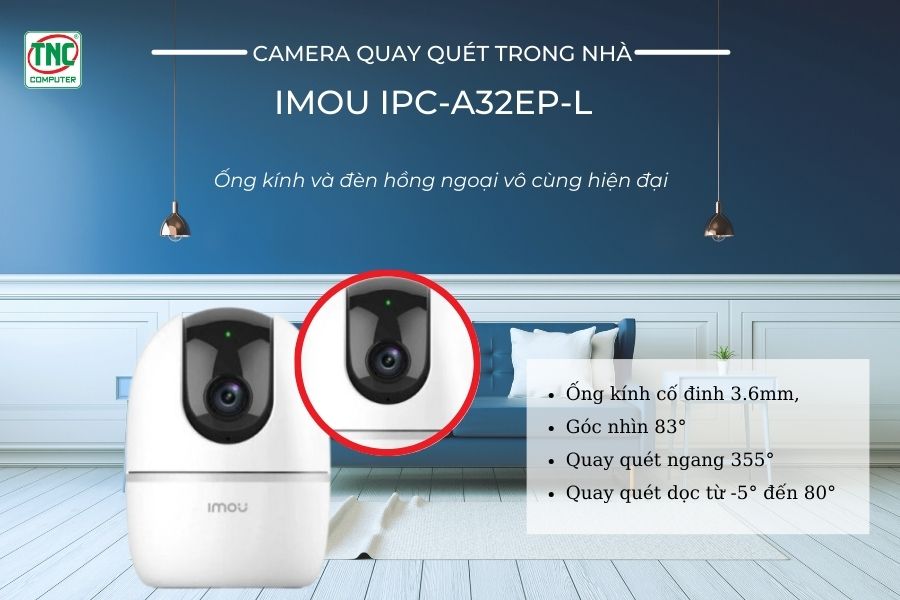 Camera quay quét trong nhà IMOU IPC-A32EP-L sở hữu ống kính và đèn hồng ngoại hiện đại