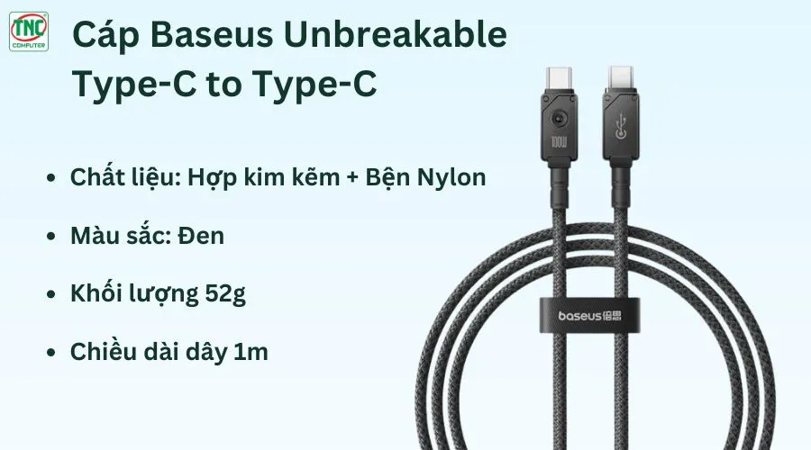 Cáp Baseus Unbreakable Type-C to Type-C P10355800111-00