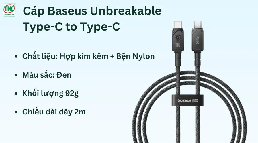 Cáp Baseus Unbreakable Type-C to Type-C P10355800111-01