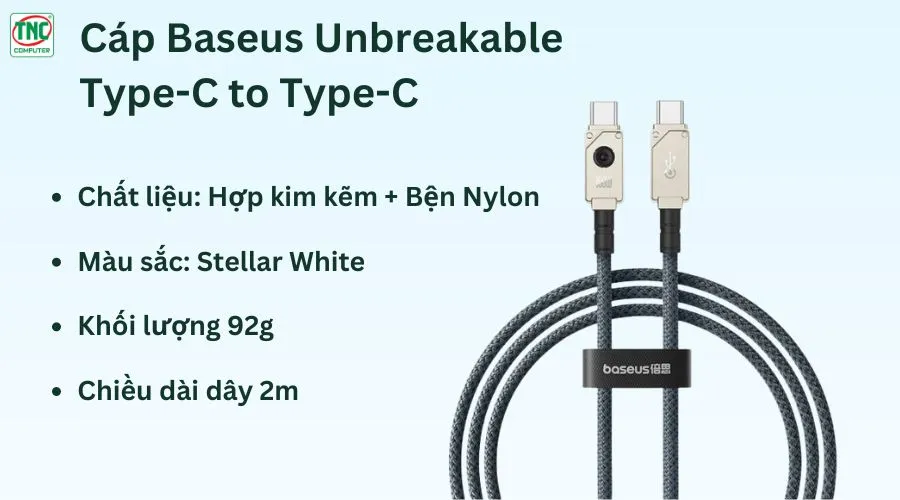 Cáp Baseus Unbreakable Type-C to Type-C P10355800221-01