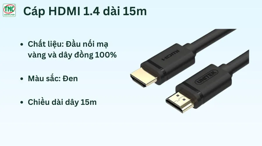 Cáp HDMI 1.4 dài 15m hỗ trợ độ phân giải 4K Unitek Y-C143U