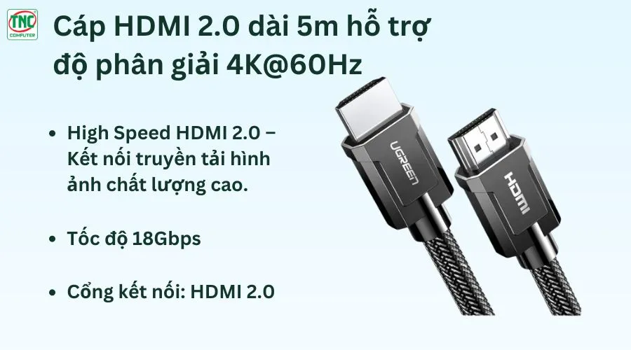 Cáp HDMI 2.0 dài 5m độ phân giải 4K@60Hz Ugreen 70326