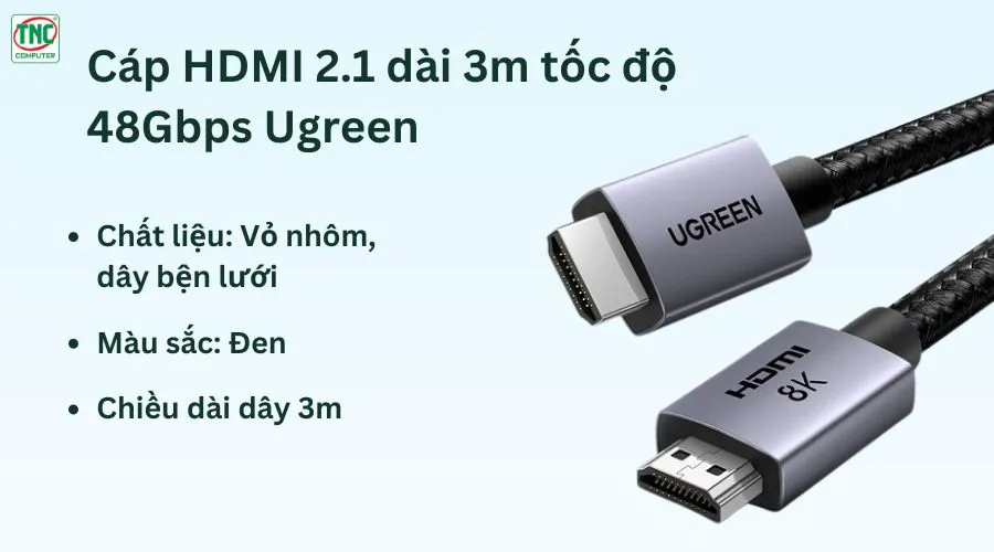 Cáp HDMI 2.1 dài 3m tốc độ 48Gbps Ugreen 25911