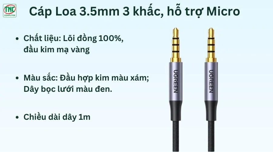 Cáp Loa 3.5mm 3 khấc, hỗ trợ Micro dài 1m Ugreen 10648