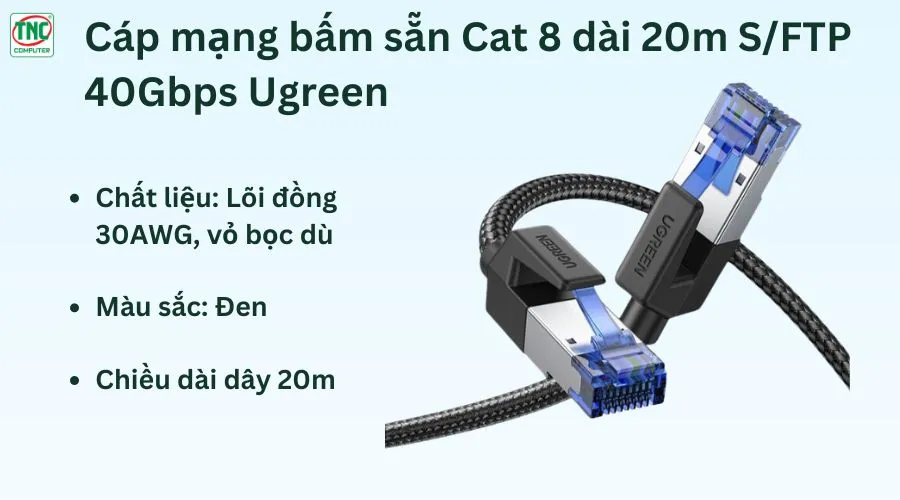 Cáp mạng bấm sẵn Cat 8 dài 20m S/FTP 40Gbps Ugreen 30800