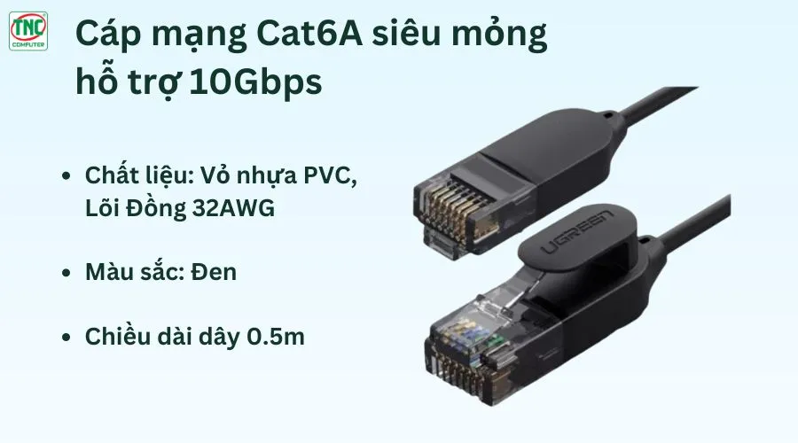 Cáp mạng Cat6A siêu mỏng hỗ trợ 10Gbps 0.5m Ugreen 70331