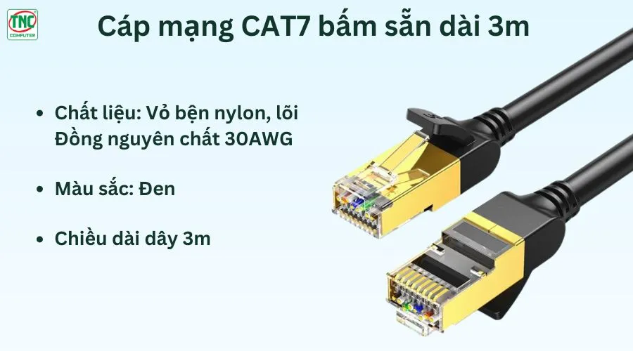 Cáp mạng CAT7 bấm sẵn dài 3m tốc độ 10Gbps Ugreen 40162