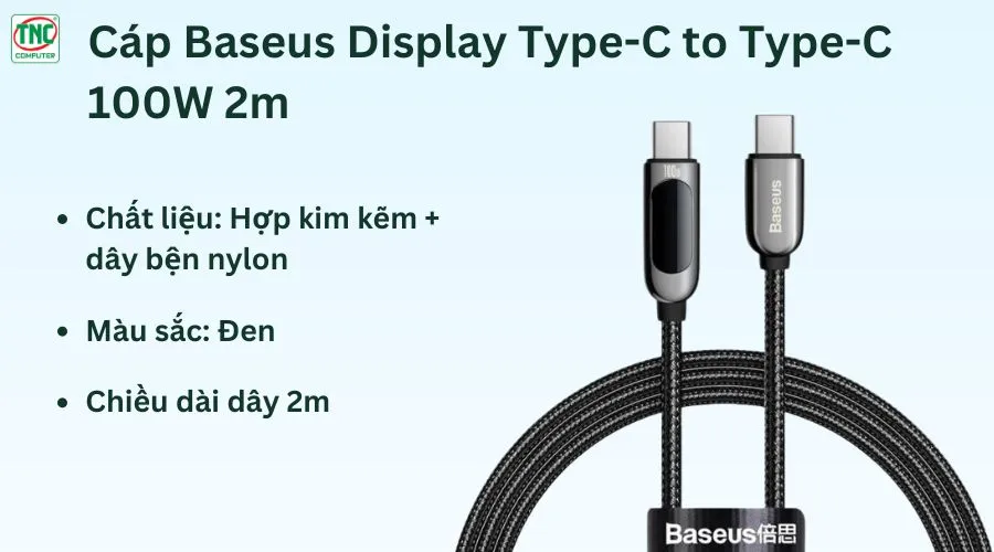 Cáp Baseus Display Type-C to Type-C 100W 2m CATSK-C01