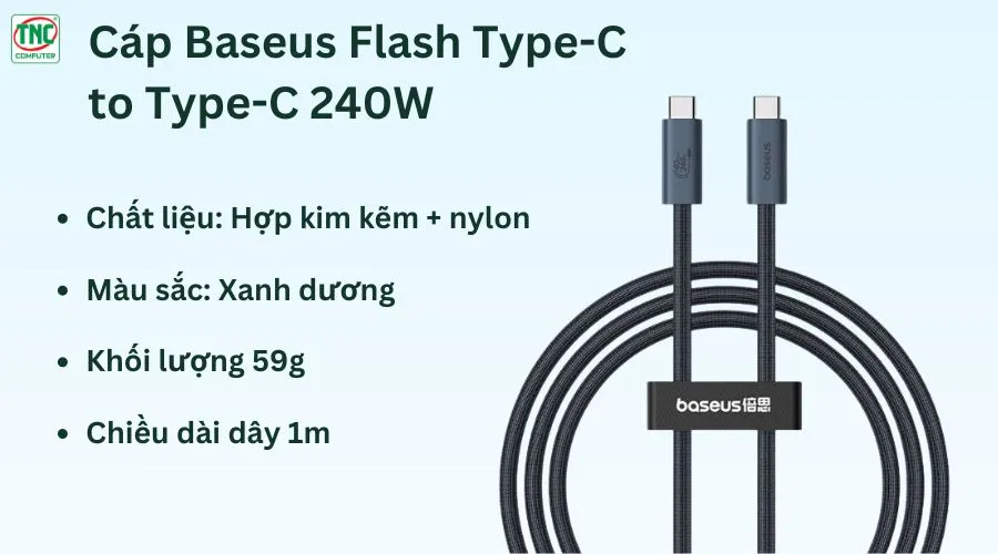Cáp Baseus Flash Type-C to Type-C 240W P10311803111-00