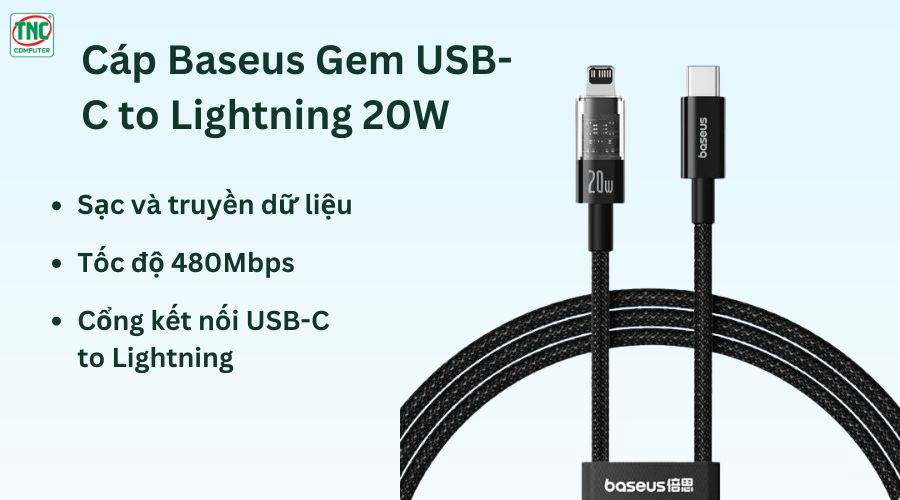 Cáp Baseus Gem USB-C to Lightning 20W P10373001111-00