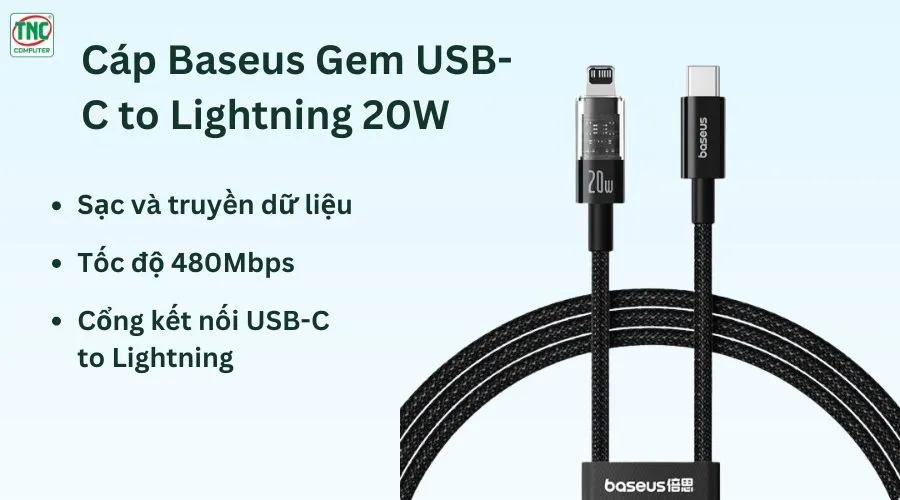 Cáp Baseus Gem USB-C to Lightning 20W P10373001111-01