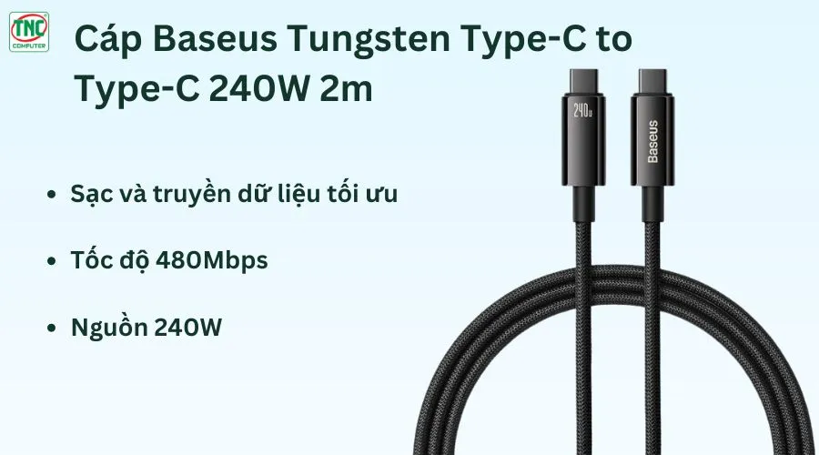 Cáp Baseus Tungsten Type-C to Type-C 240W 2m CAWJ040101