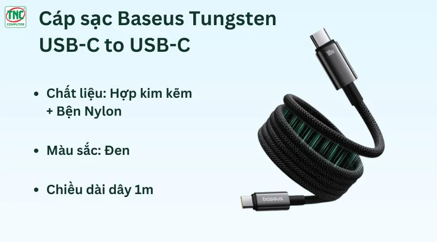 Cáp sạc Baseus Tungsten USB-C to USB-C  P10319805111-00