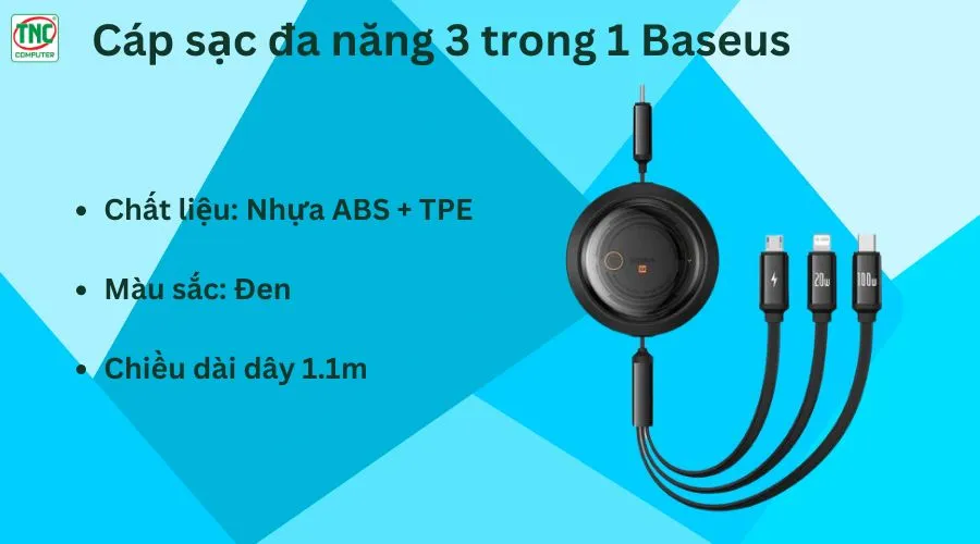 Cáp sạc đa năng 3 trong 1 Baseus Free2Draw P10368700111-04