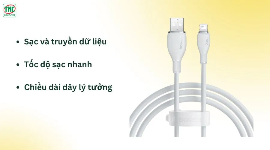 Cáp sạc nhanh USB to Lightning 2.4A dài 1.2m Baseus Pudding P10355700221-00 Stellar White	