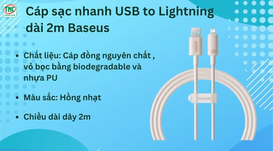 Cáp sạc USB to Lightning 2m Baseus Habitat P10360200421-01