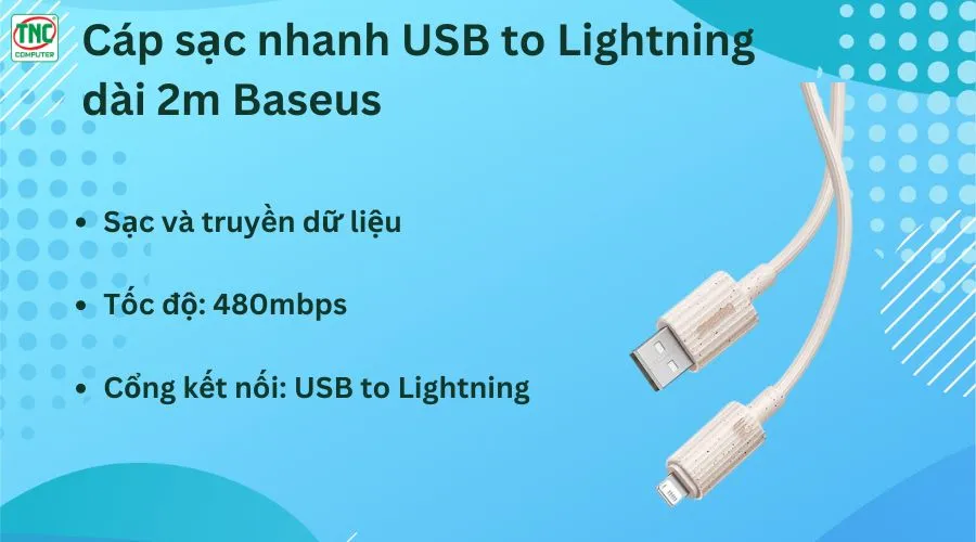 Cáp sạc USB to Lightning 2m Baseus giá rẻ