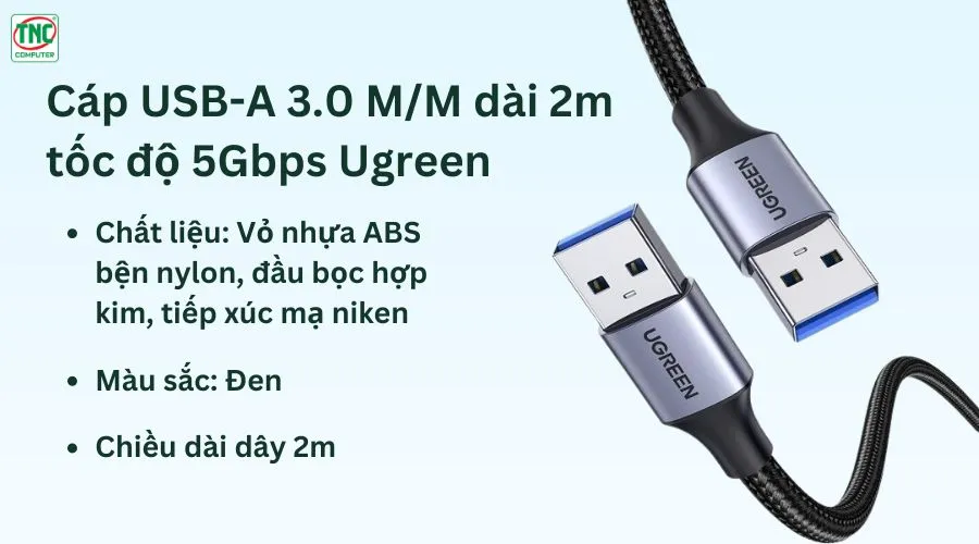 Cáp USB-A 3.0 M/M dài 2m tốc độ 5Gbps Ugreen 80791	