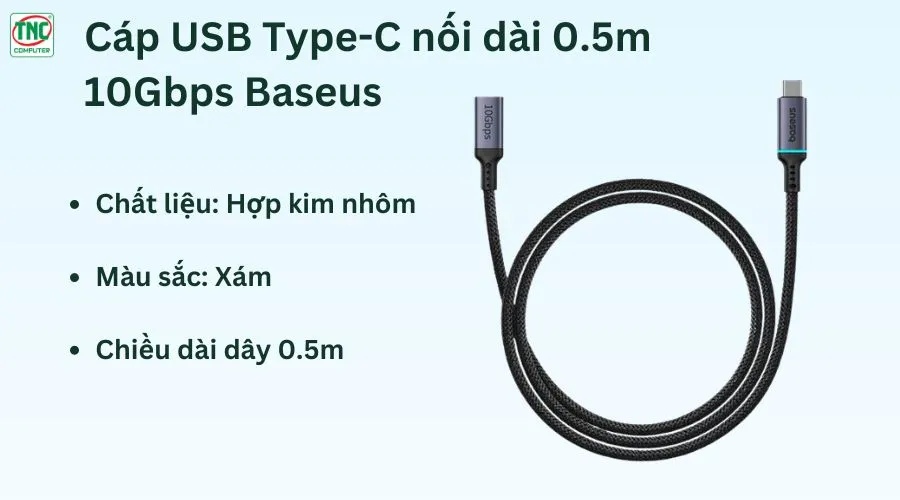 Cáp USB Type-C nối dài 0.5m Baseus B0063370C111-00