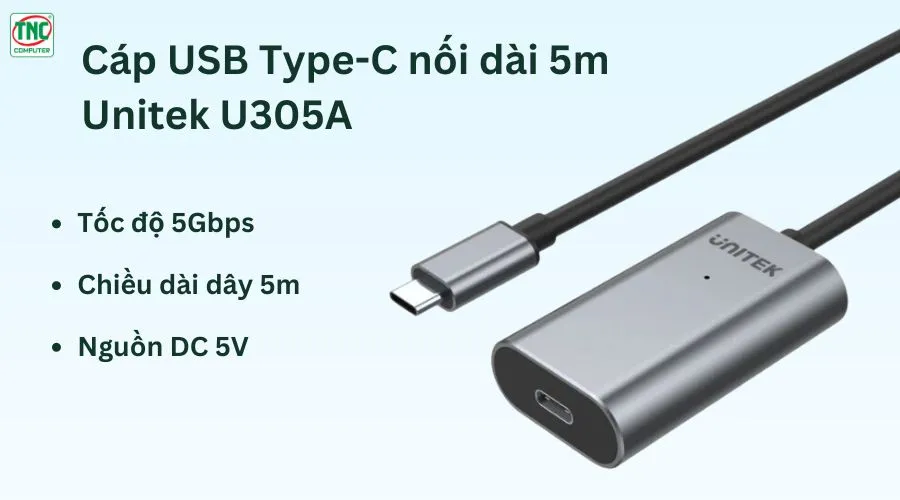 Cáp USB Type-C nối dài 5m Unitek U305A	