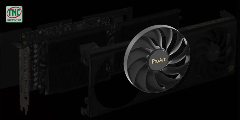 Card Màn Hình Asus ProArt GeForce RTX 4070 12GB GDDR6X tích hợp công nghệ quạt Axial