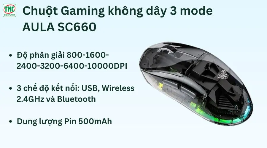 Chuột Gaming không dây 3 mode AULA SC660 màu Đen