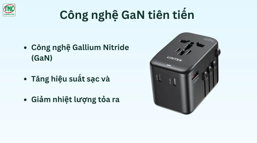 Cốc sạc đa năng và ổ điện du lịch 65W Unitek P1122ABK01	