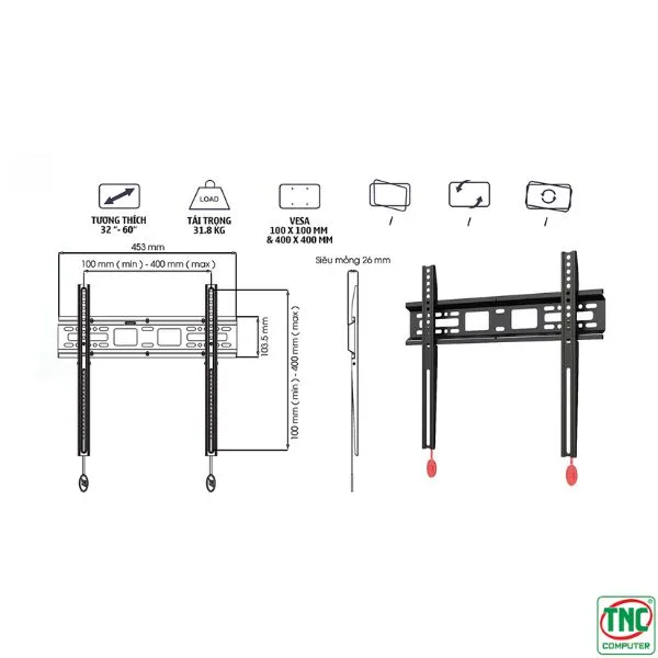 Giá đỡ tivi treo tường Tivi Ergotek E92