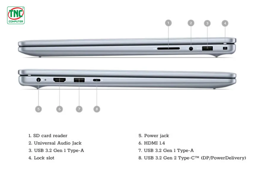 Laptop Dell Inspiron 16 5640 71035923 sở hữu cổng kết nối đa dạng