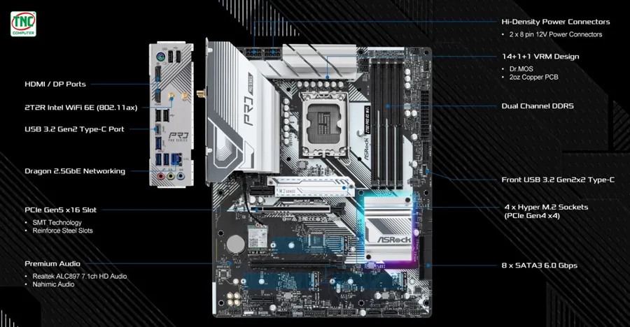 Mainboard ASRock Z790 Pro RS WiFi sở hữu cổng kết nối đa dạng