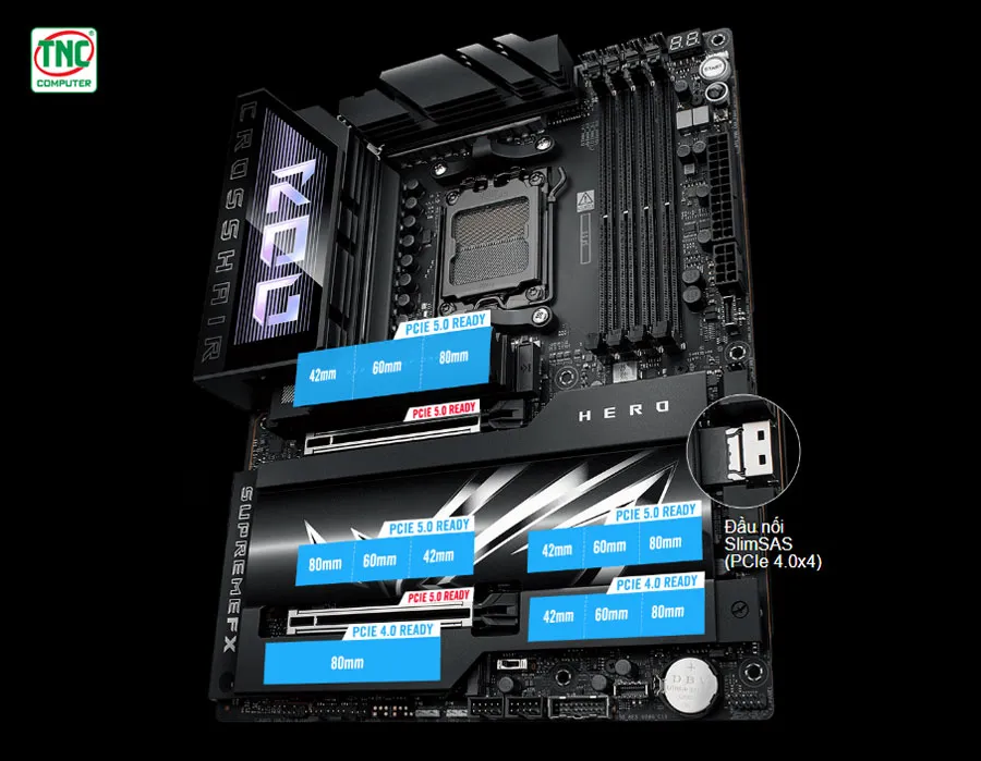 Mainboard Asus ROG CROSSHAIR X870E HERO hỗ trợ khe cắm mở rộng