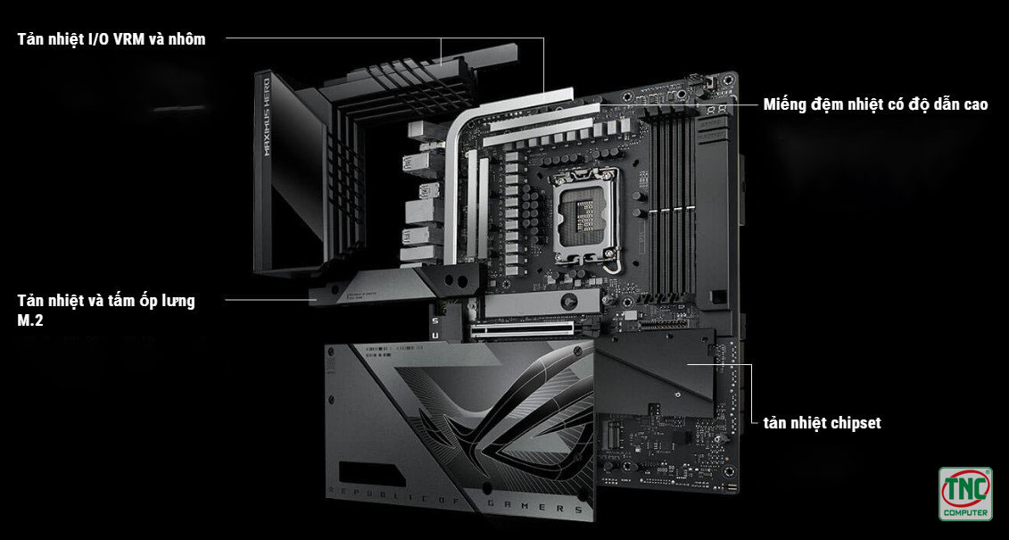 Mainboard Asus ROG MAXIMUS Z790 HERO BTF có hệ thống làm mát hiệu quả