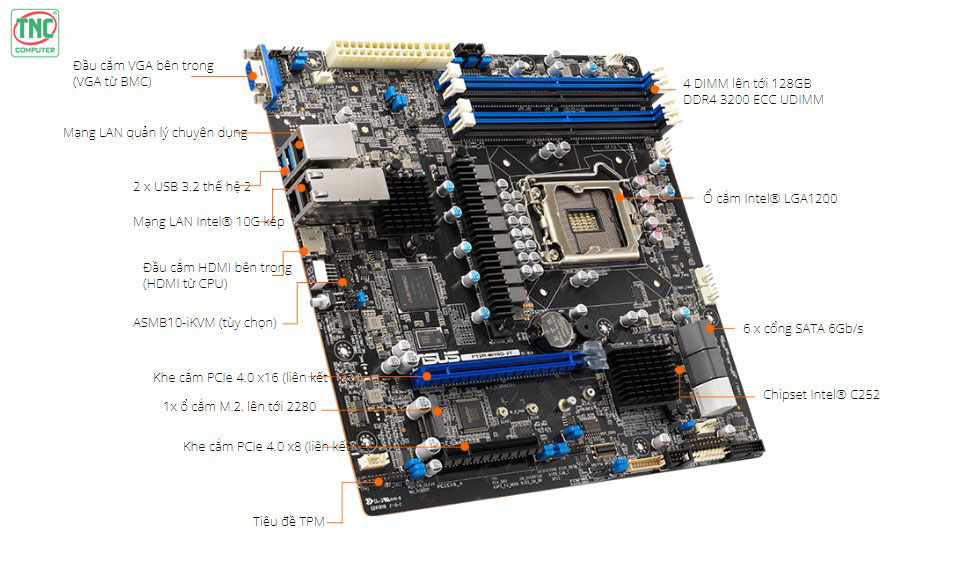 Mainboard Asus Server P12R-M-10G-2T sở hữu cổng kết nối linh hoạt, đa dạng